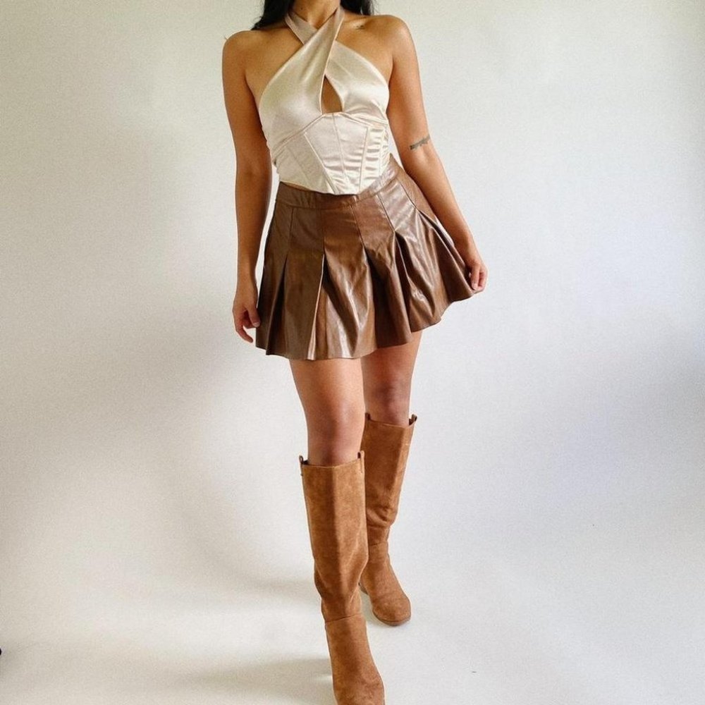 Courtneyericax Heaven Pleather Skort Brown Pu